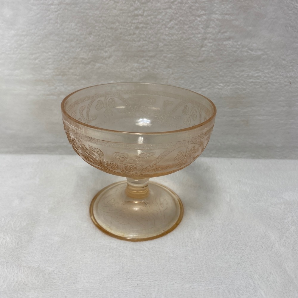 VTG Hazel Atlas Pink Etched Cloverleaf Depression Glass Footed Bowl Dessert Dish